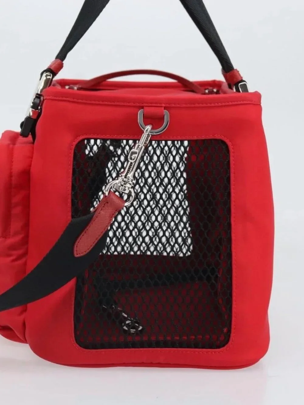 PRADA Pet Bag Pet Carry Nylon 2way Red Silver